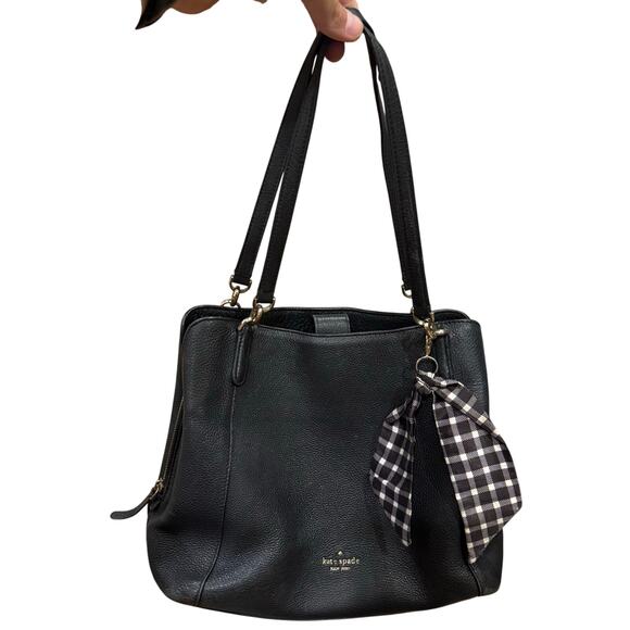 Kate Spade Leather Jackson Medium? Triple Compartment Shoulder Tote Black Black - Picture 1 of 7